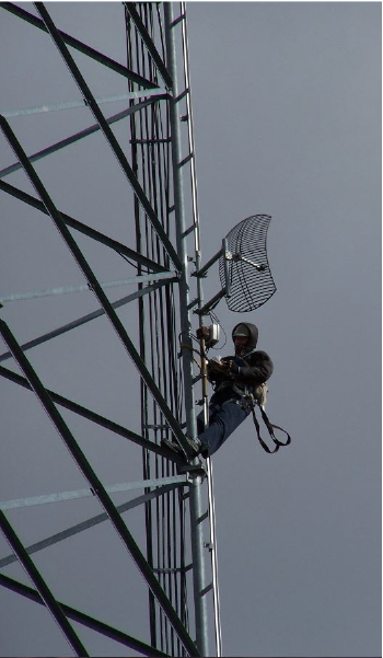 worker at the top of a telecom tower